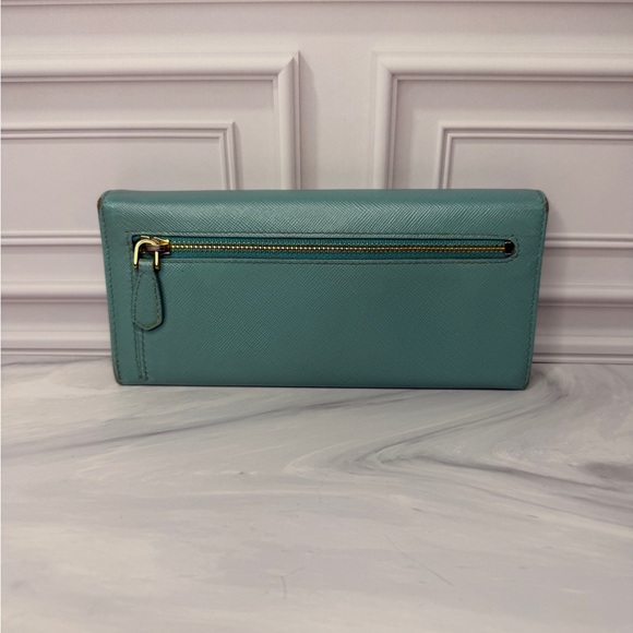 Prada Saffiano Leather Long Wallet – Turquoise | Gold Logo - Picture 3 of 11